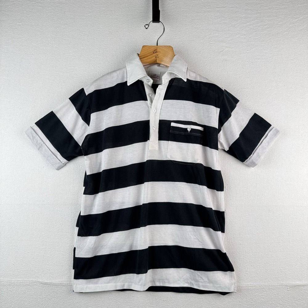 Vtg Jordan‎ Christopher Thin Polo Shirt Men's Medium Stripe Pocket Short Sleeve